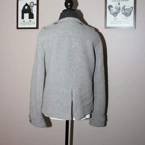 J. Crew Womens Stadium Cloth by Nello Gori Wool Blend Pea Coat Gray Size 8 Tall - Picture 3 of 13